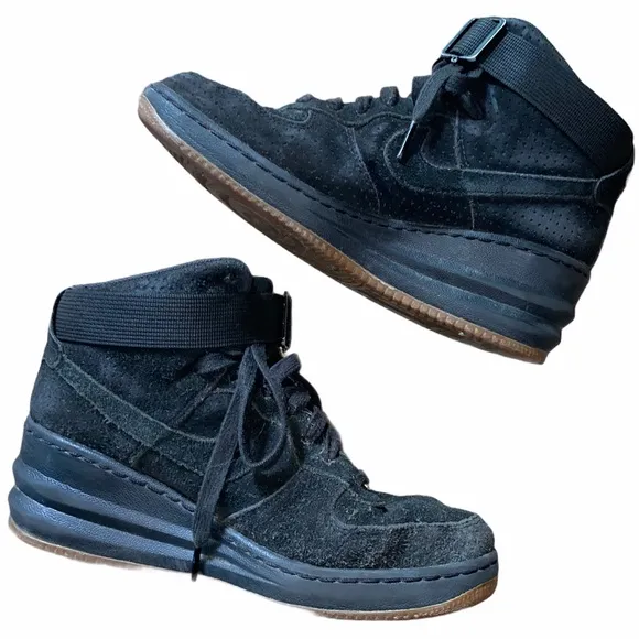 Nike Black Lunar Force Sky Hi Suede Sneakers sz 7.5