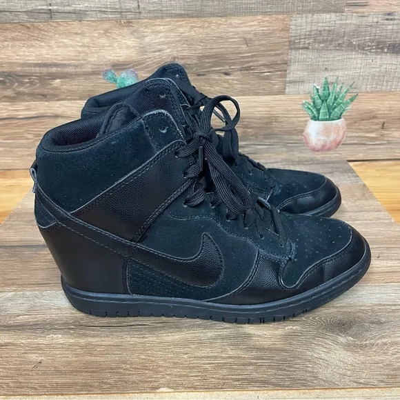 Nike Dunk Sky Hi Essential Women's hidden wedge sneaker black on black women 8.5