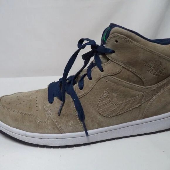 Nike Jordan 1 Retro 2009 Khaki Hyper Verde Midnight 136065-231 Sneakers Sz 11.5