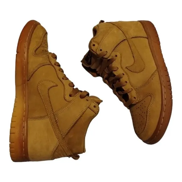 Nike Kids Dunk High Premium GS‎ Flax Sneakers Size 5Y Brown Suede 886070-200