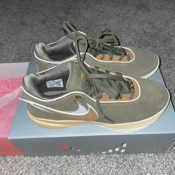 Nike LeBron Olive and Tan Sneakers
