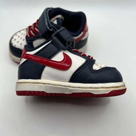 Nike Little Dunk Low Sneakers Shoes Size 3C Toddler USA Stars Red/White/Blue