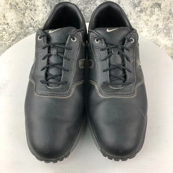 Nike Men's 12 Air Tour Saddle Black Leather Lace-Up Golf Sneakers 418535-001