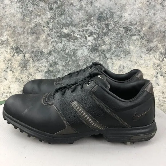 Nike Men's 12 Air Tour Saddle Black Leather Lace-Up Golf Sneakers 418535-001