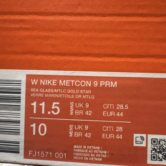 Nike Metcon 9 Premium 'Sea Glass Metallic Gold' Women's Shoes Sz 11.5 FJ1571-001