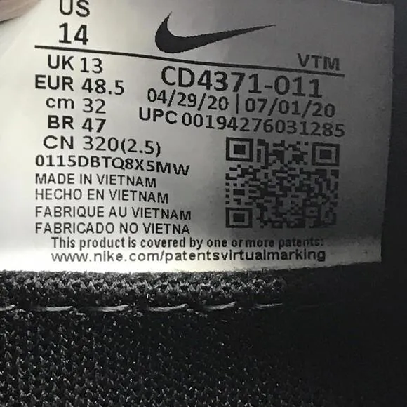 Nike React Infinity Run Flyknit Running Shoes Men's Size 14 Triple Black
