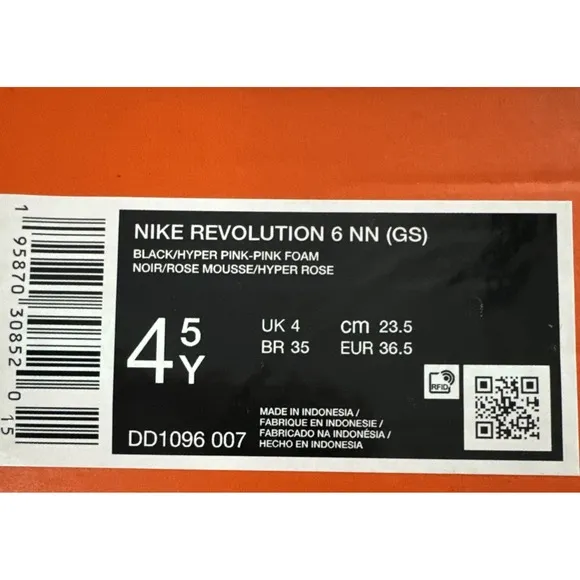 Nike Revolution 6NN (GS) Running Shoes, Black &amp; Pink, Girls Size 4.5Y New In Box