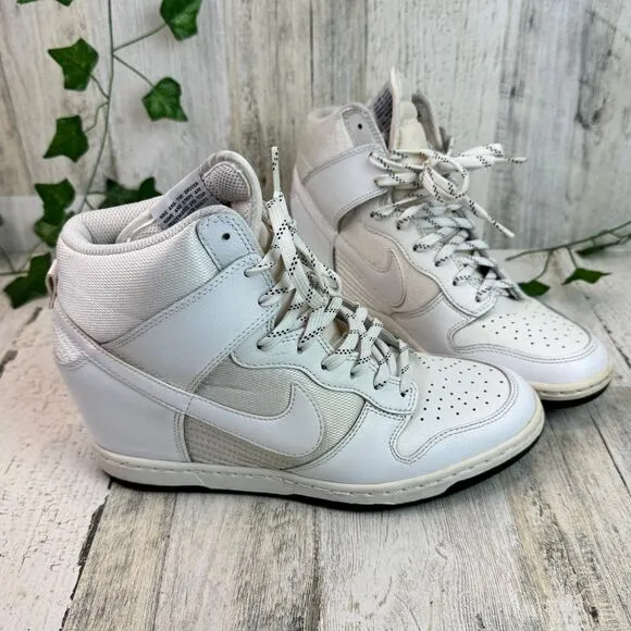 NIKE Womens US 8 Dunk Sky Hi TRIPLE WHITE Hidden Heel Wedge Shoes