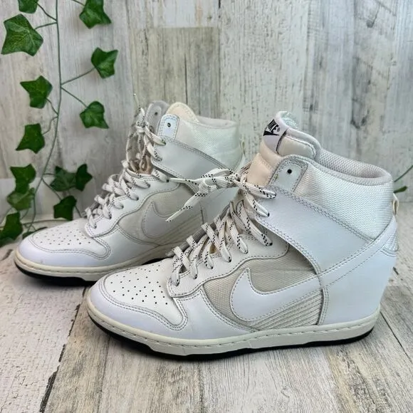 NIKE Womens US 8 Dunk Sky Hi TRIPLE WHITE Hidden Heel Wedge Shoes