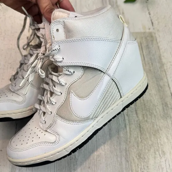 NIKE Womens US 8 Dunk Sky Hi TRIPLE WHITE Hidden Heel Wedge Shoes