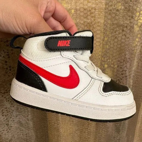 Nike Court Borough Mid White University Red Toddler Size 6C