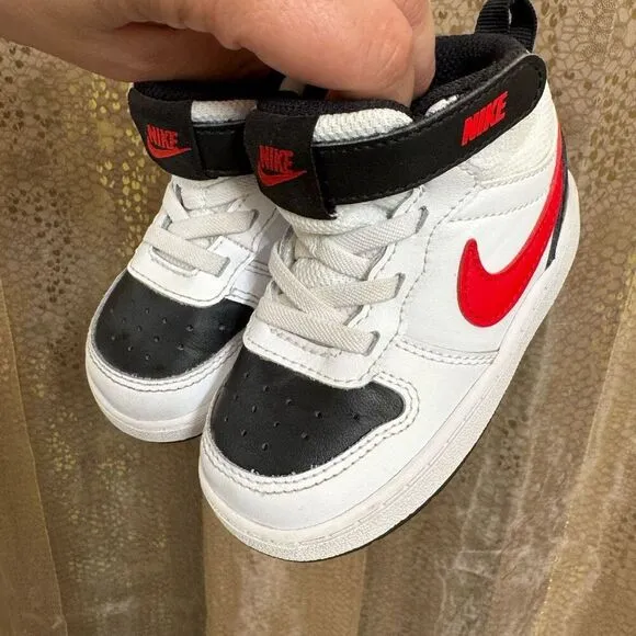 Nike Court Borough Mid White University Red Toddler Size 6C