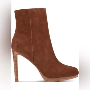 NINE WEST - QUERIDA, Brown REAL suede ankle boots, 4&quot; stiletto heel, SZ 11