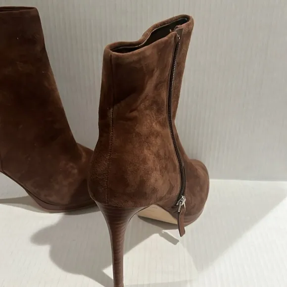 NINE WEST - QUERIDA, Brown REAL suede ankle boots, 4&quot; stiletto heel, SZ 11