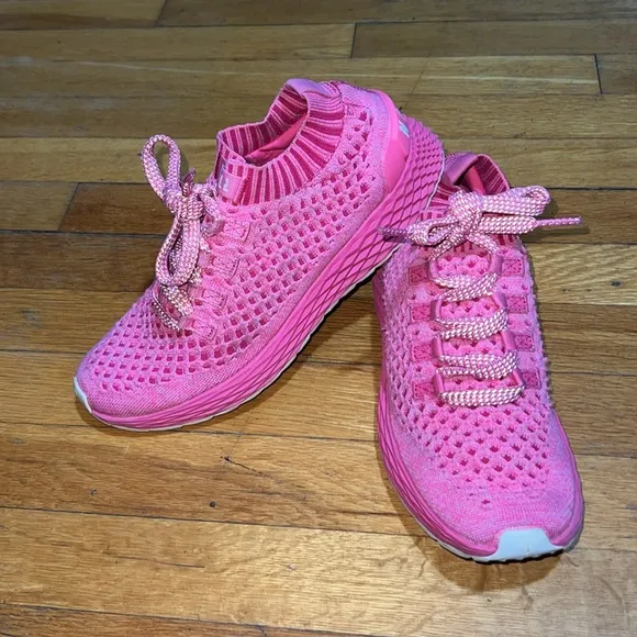 NoBull The All Day Knit Trainer Sneakers in Neon Pink, size 8 / 6.5