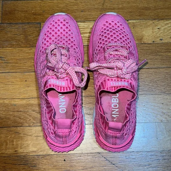 NoBull The All Day Knit Trainer Sneakers in Neon Pink, size 8 / 6.5
