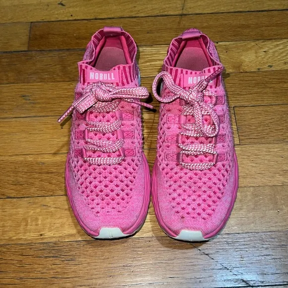 NoBull The All Day Knit Trainer Sneakers in Neon Pink, size 8 / 6.5