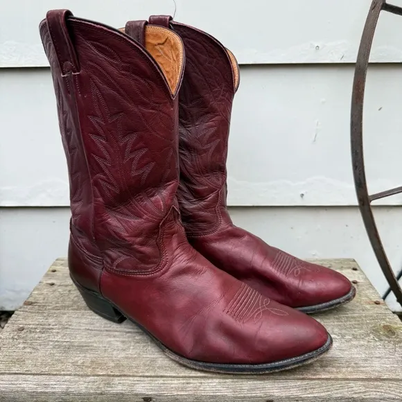 Nocona 14D Ox Blood Red Burgundy Leather Cowboy Western Boots Almond Toe
