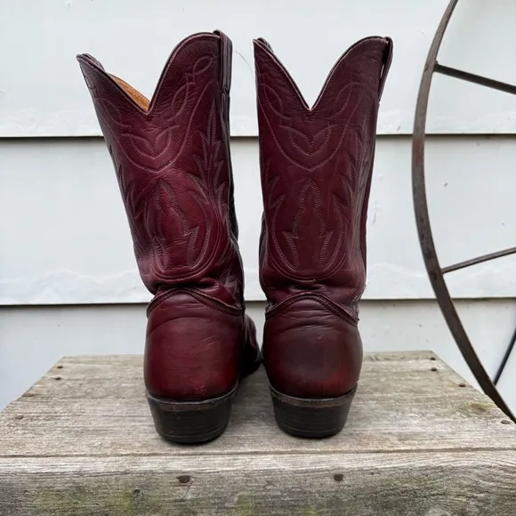 Nocona 14D Ox Blood Red Burgundy Leather Cowboy Western Boots Almond Toe