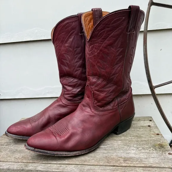 Nocona 14D Ox Blood Red Burgundy Leather Cowboy Western Boots Almond Toe