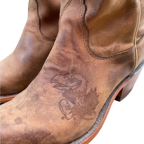Nocona College Boots KU Jayhawk Leather Tan Western Cowgirl Boots Size 7