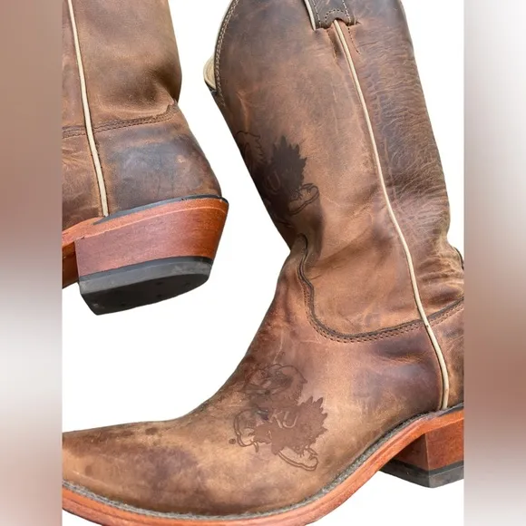 Nocona College Boots KU Jayhawk Leather Tan Western Cowgirl Boots Size 7