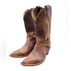 Nocona College Boots KU Jayhawk Leather Tan Western Cowgirl Boots Size 7
