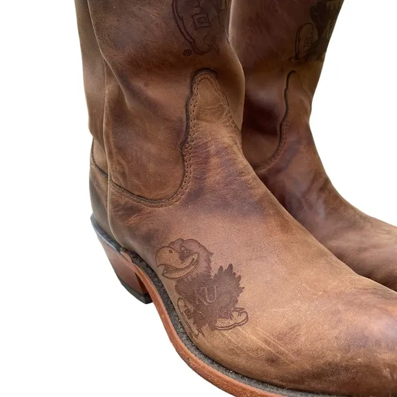 Nocona College Boots KU Jayhawk Leather Tan Western Cowgirl Boots Size 7