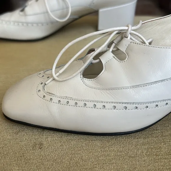 Nordstrom White Leather Block Heel Lace-up Brogue Dress Shoes Size 5