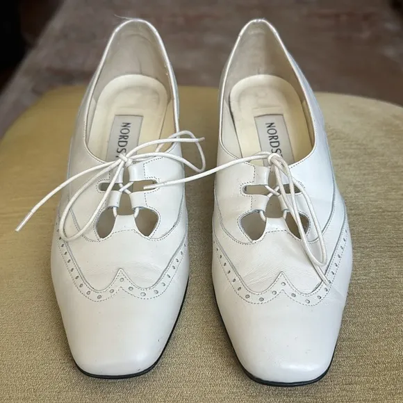 Nordstrom White Leather Block Heel Lace-up Brogue Dress Shoes Size 5