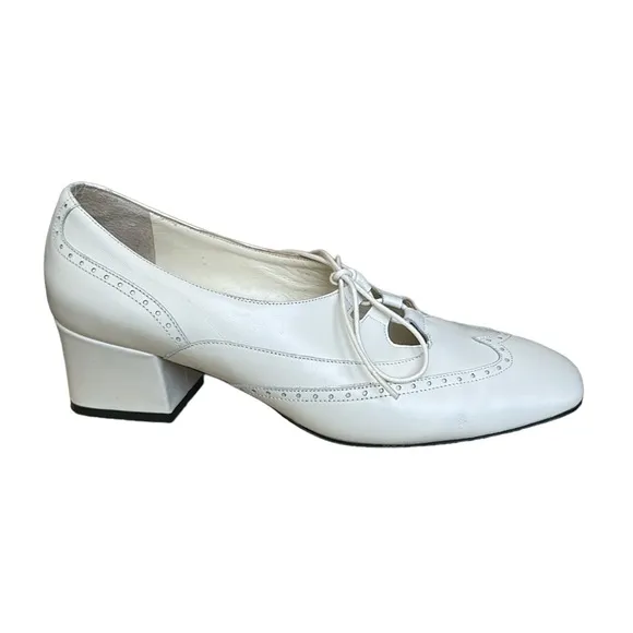 Nordstrom White Leather Block Heel Lace-up Brogue Dress Shoes Size 5