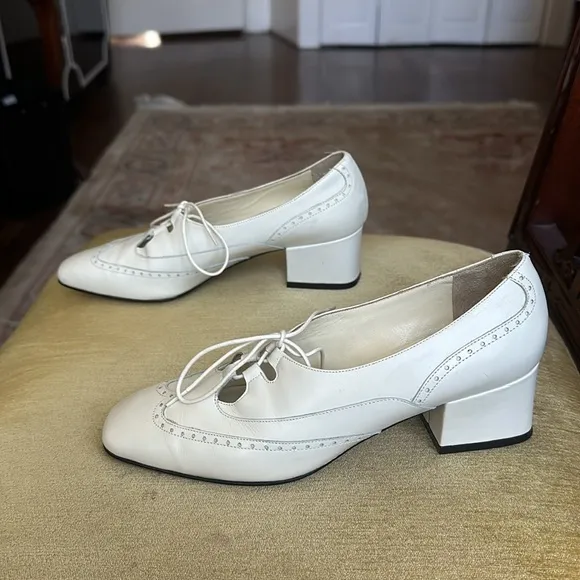 Nordstrom White Leather Block Heel Lace-up Brogue Dress Shoes Size 5