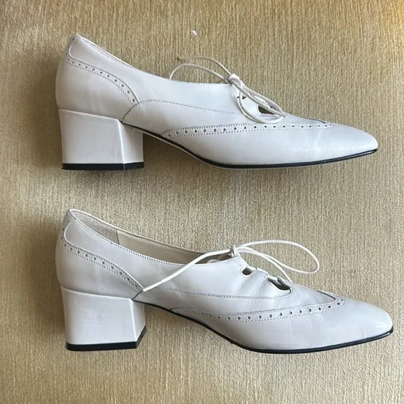 Nordstrom White Leather Block Heel Lace-up Brogue Dress Shoes Size 5
