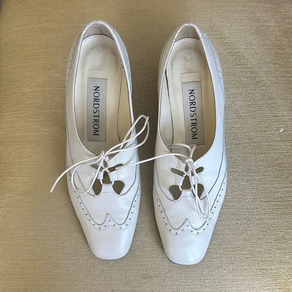 Nordstrom White Leather Block Heel Lace-up Brogue Dress Shoes Size 5