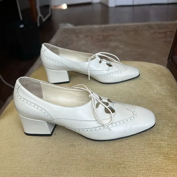 Nordstrom White Leather Block Heel Lace-up Brogue Dress Shoes Size 5