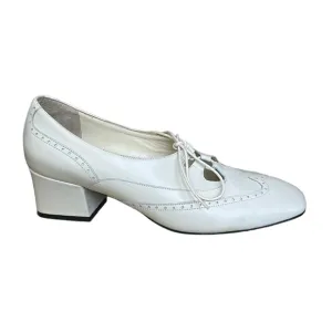 Nordstrom White Leather Block Heel Lace-up Brogue Dress Shoes Size 5
