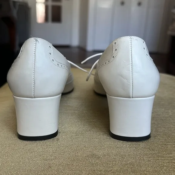 Nordstrom White Leather Block Heel Lace-up Brogue Dress Shoes Size 5