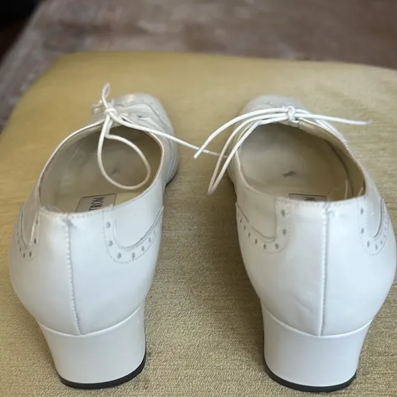 Nordstrom White Leather Block Heel Lace-up Brogue Dress Shoes Size 5