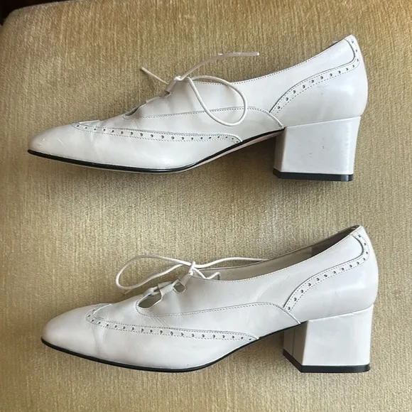 Nordstrom White Leather Block Heel Lace-up Brogue Dress Shoes Size 5