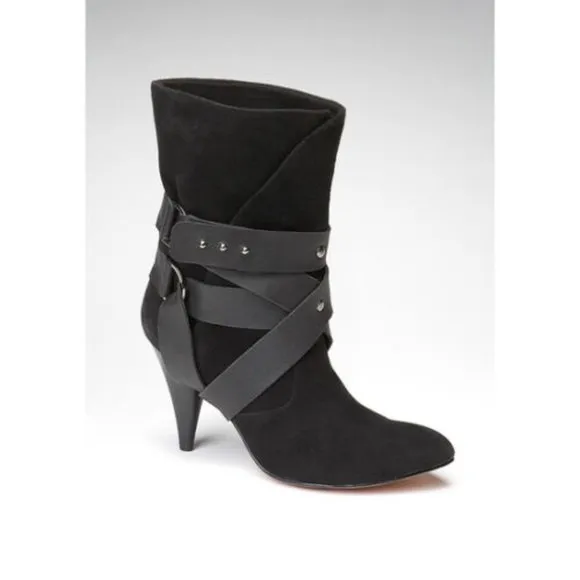NWB Mea Shadow Cassandra Black Suede Harness Boots