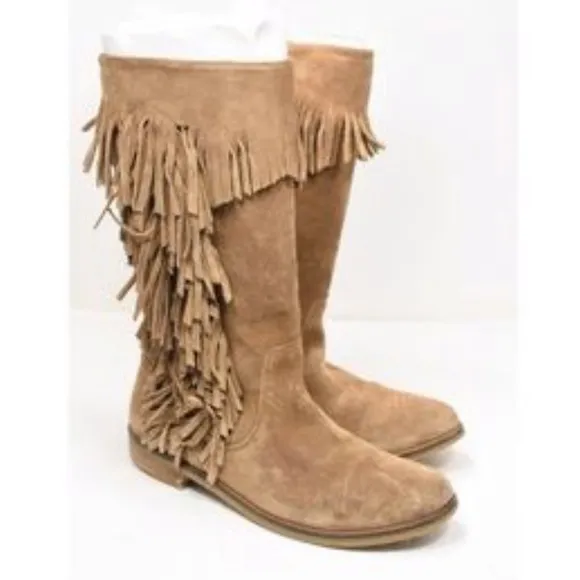 NWB Zara Girls Fringed Taupe Leather Boots Sz 3