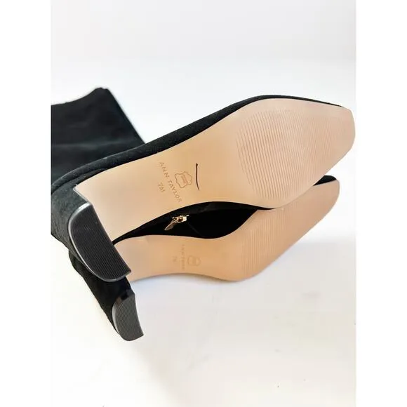 NWOB Ann Taylor Tall Suede Black Boot Blade Heel  7