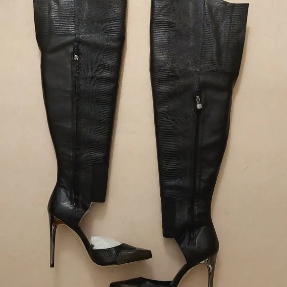 NWOB BCBGMAXAZARIA Concorde Stampede Over the Knee Black Leather Lizard Boots…