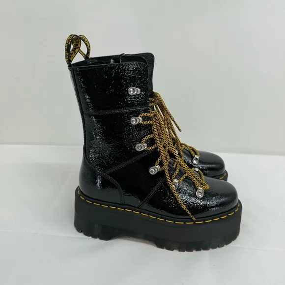 NWOB DR MARTENS BLACK GHILANA MAX PATENT LEATHER PLATFORM BOOTS SIZE US 7 New
