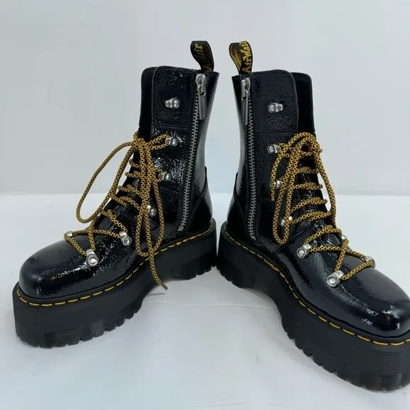 NWOB DR MARTENS BLACK GHILANA MAX PATENT LEATHER PLATFORM BOOTS SIZE US 7 New
