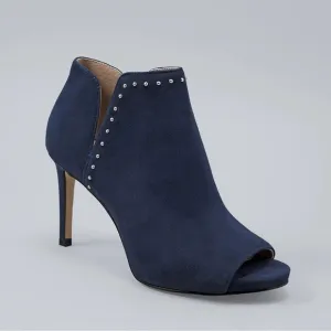 NWOB White House Black Market Silver Stud Trim Blue Suede Bootie/Heels Size 6.5