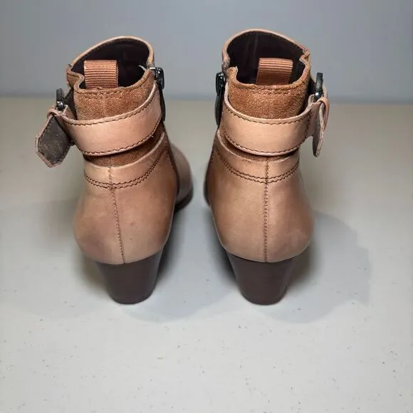 NWOT Franco Sarto‎ L-Garda Tan Leather Ankle Boots Women's 7 Buckle Zipper