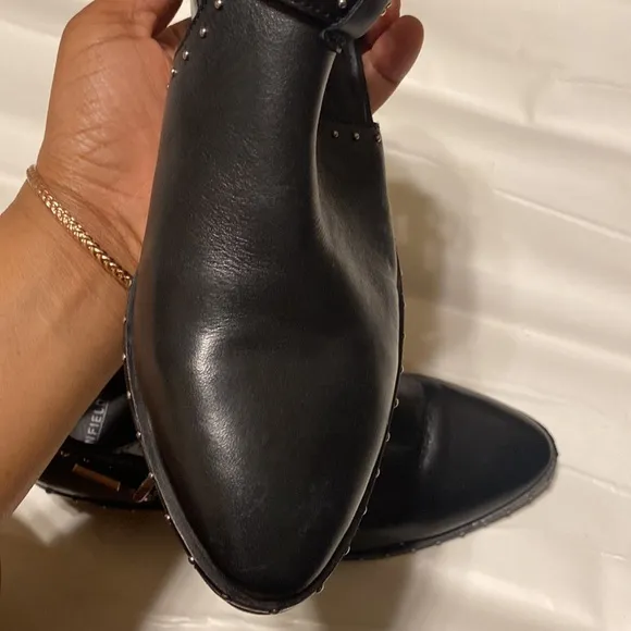 NWOT MANFIELD black leather decor boots size EUR 38 US 7