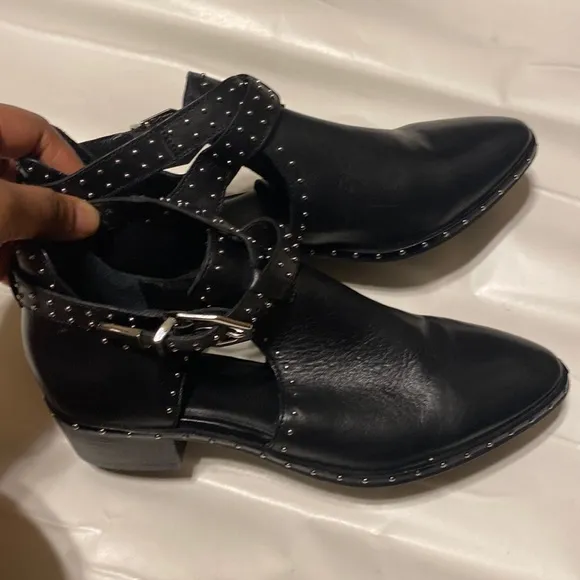 NWOT MANFIELD black leather decor boots size EUR 38 US 7
