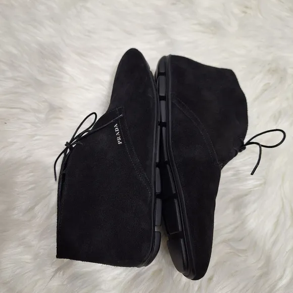 NWOT PRADA Black Suede Dessert Lace Up Booties Sneakers